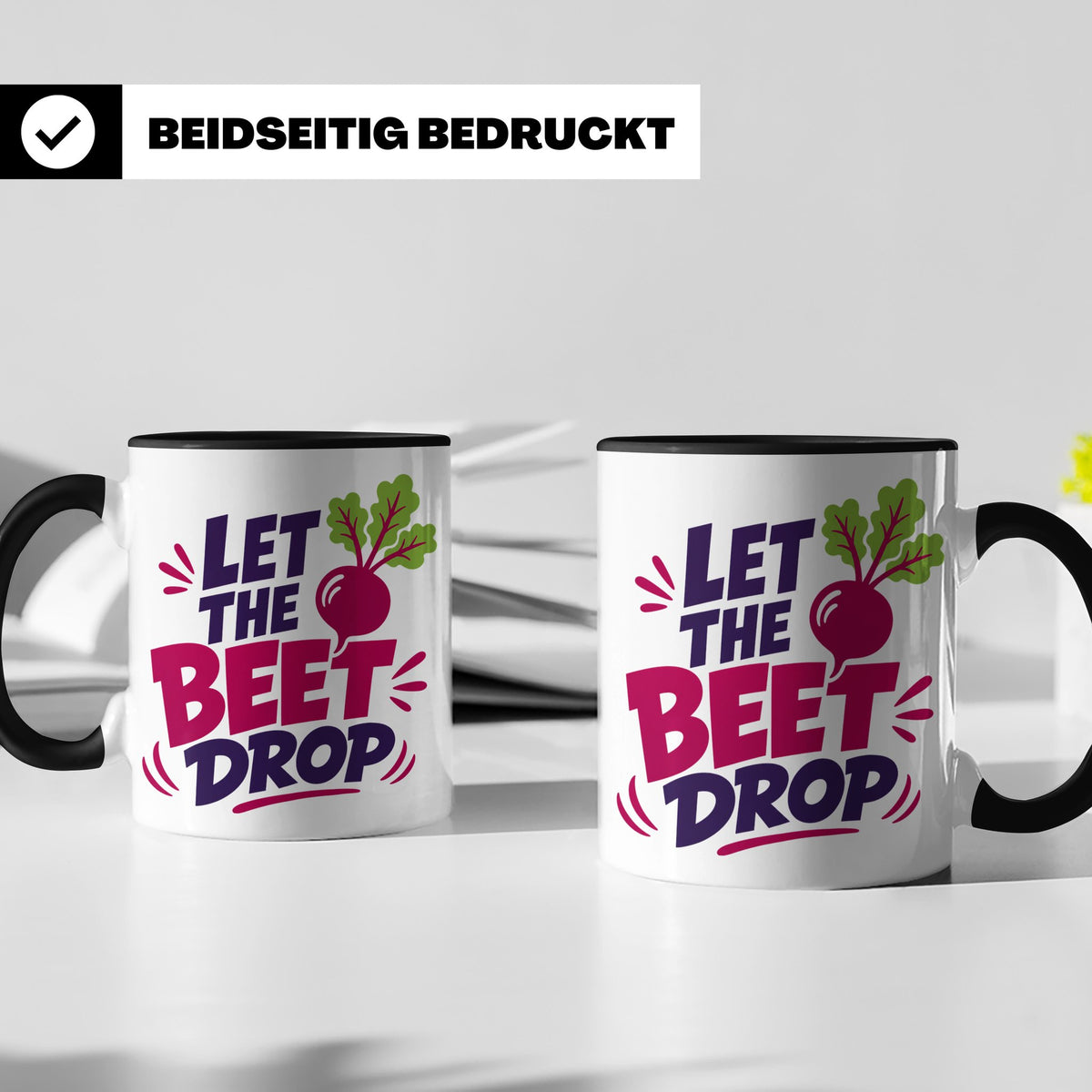 Let The Beet Drop Tasse für DJs & Gärtner, Lustiger Veganer  – Schwarz [farbe:schwarz]