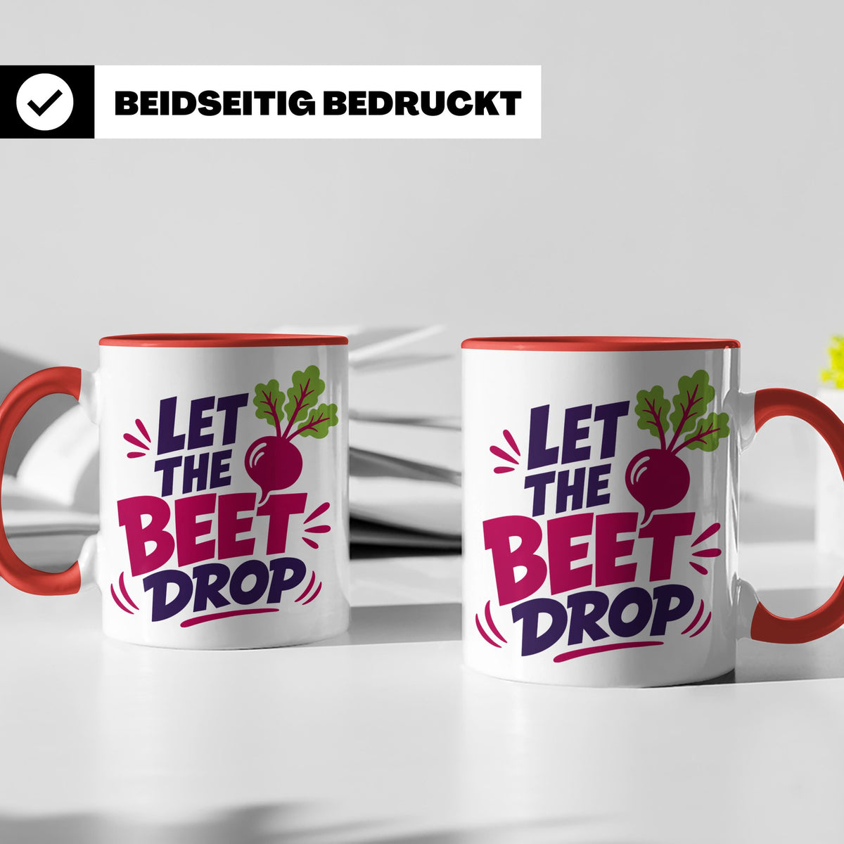 Let The Beet Drop Tasse für DJs & Gärtner, Lustiger Veganer  – Rot [farbe:rot]