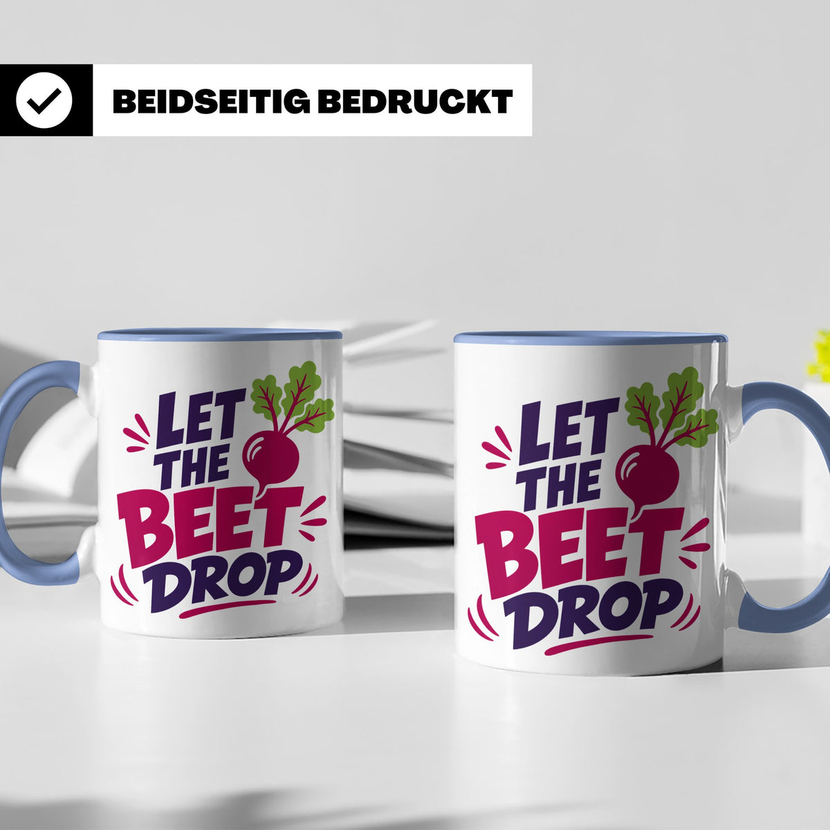 Let The Beet Drop Tasse für DJs & Gärtner, Lustiger Veganer  – Blau [farbe:blau]
