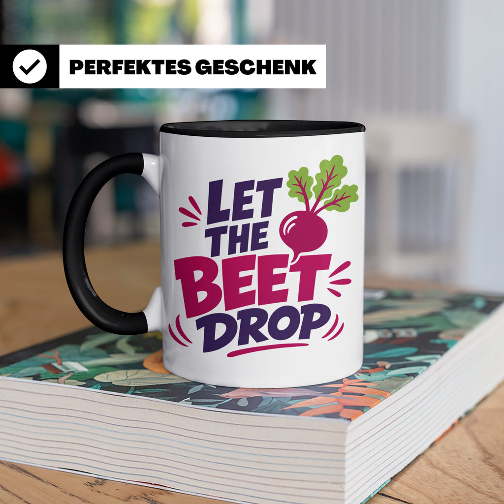 Let The Beet Drop Tasse für DJs & Gärtner, Lustiger Veganer  – Schwarz [farbe:schwarz]