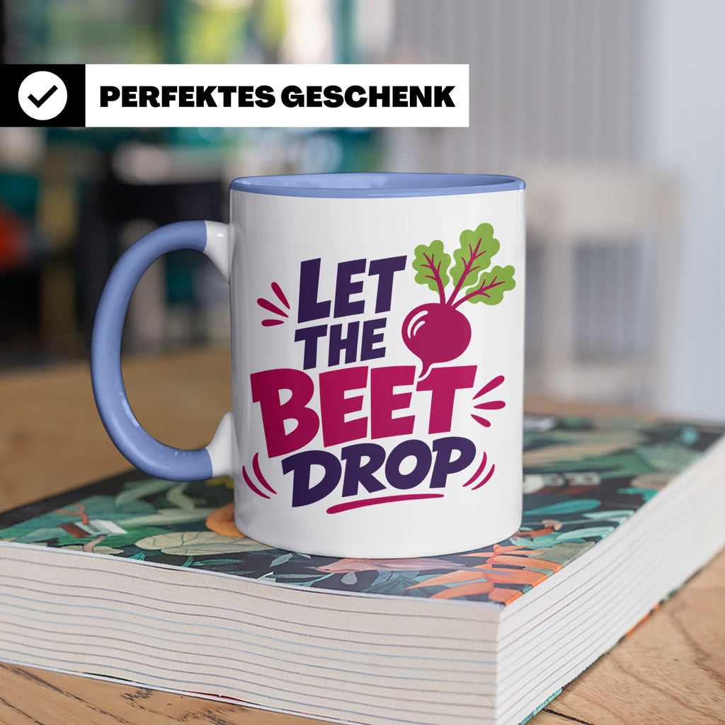 Let The Beet Drop Tasse für DJs & Gärtner, Lustiger Veganer  – Blau [farbe:blau]