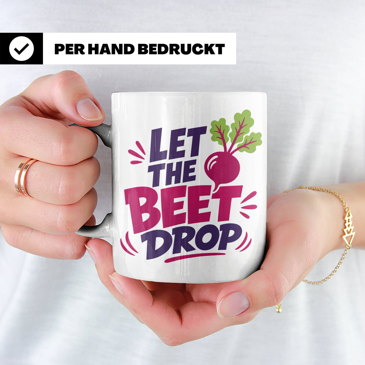 Let The Beet Drop Tasse für DJs & Gärtner, Lustiger Veganer  – Weiß [farbe:weiß]