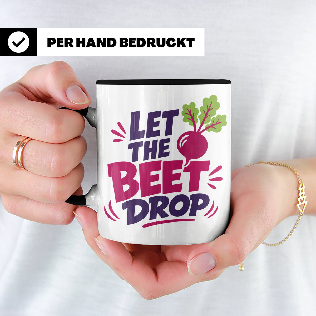 Let The Beet Drop Tasse für DJs & Gärtner, Lustiger Veganer  – Schwarz [farbe:schwarz]