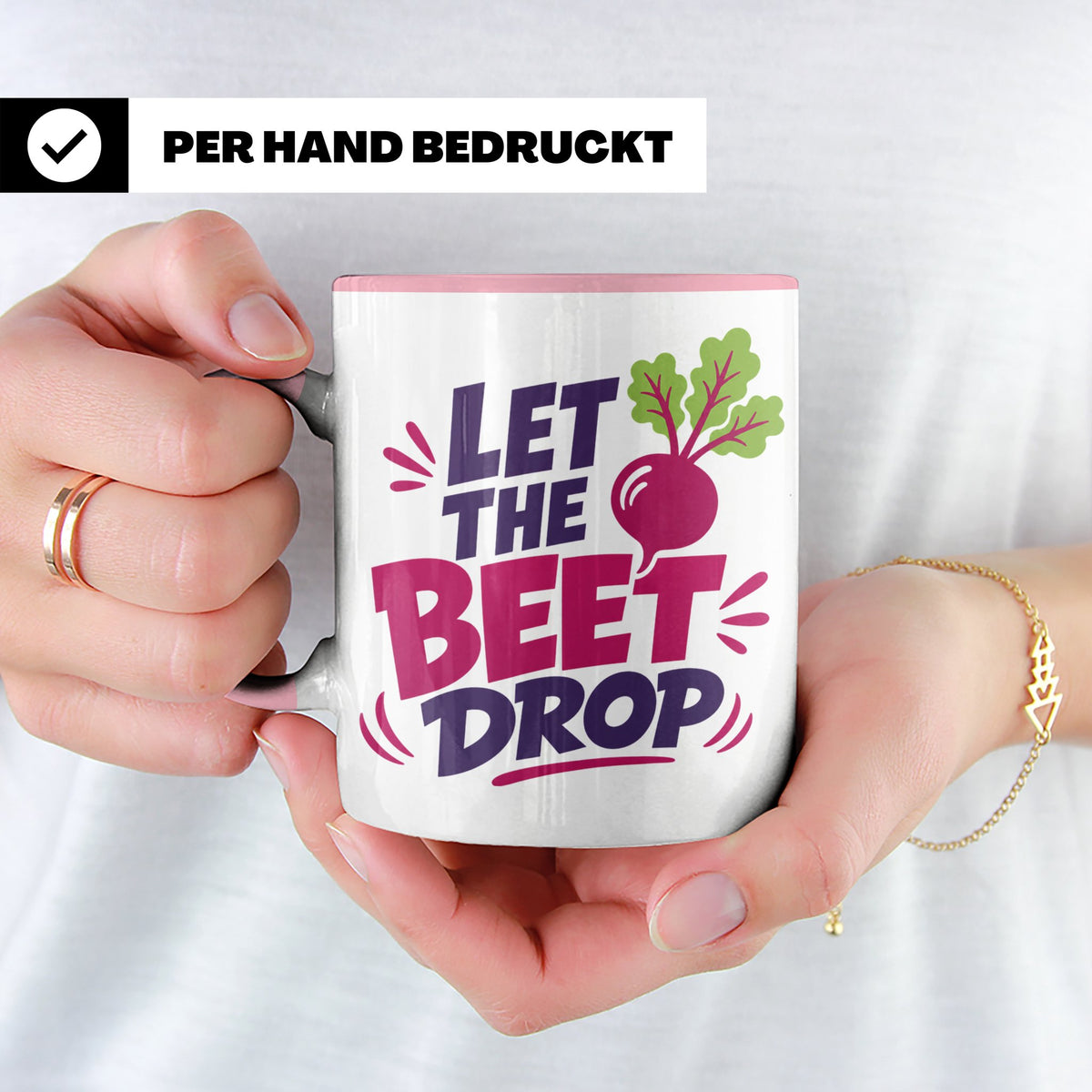 Let The Beet Drop Tasse für DJs & Gärtner, Lustiger Veganer  – Rosa [farbe:rosa]
