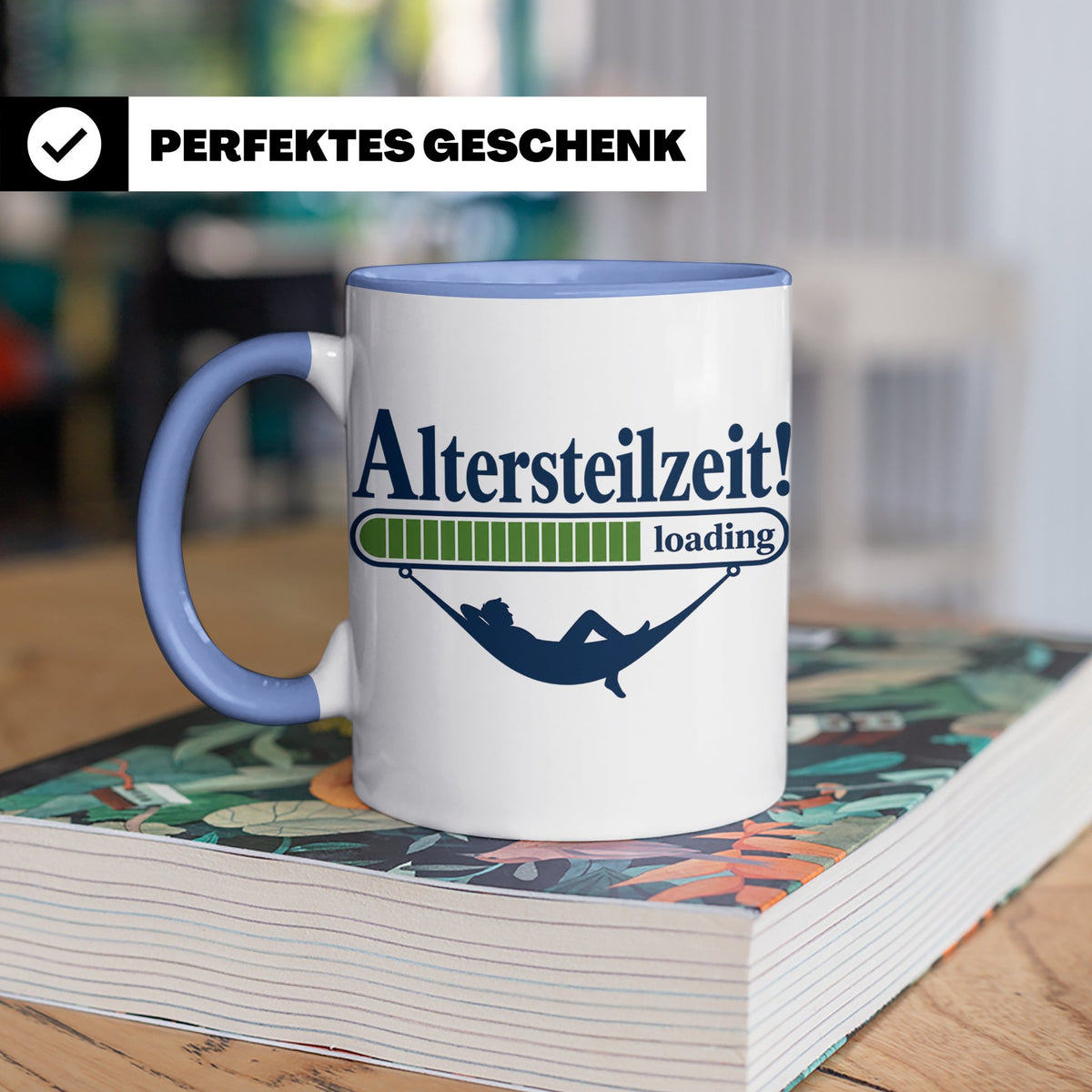 Altersteilzeit Tasse Geschenk für Kollegen zum Ruhestand Ren – Blau [farbe:blau]