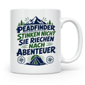 Pfadfinder Tasse Spruch Riechen nach Abenteuer | Camping Zel – Weiß [farbe:weiß]