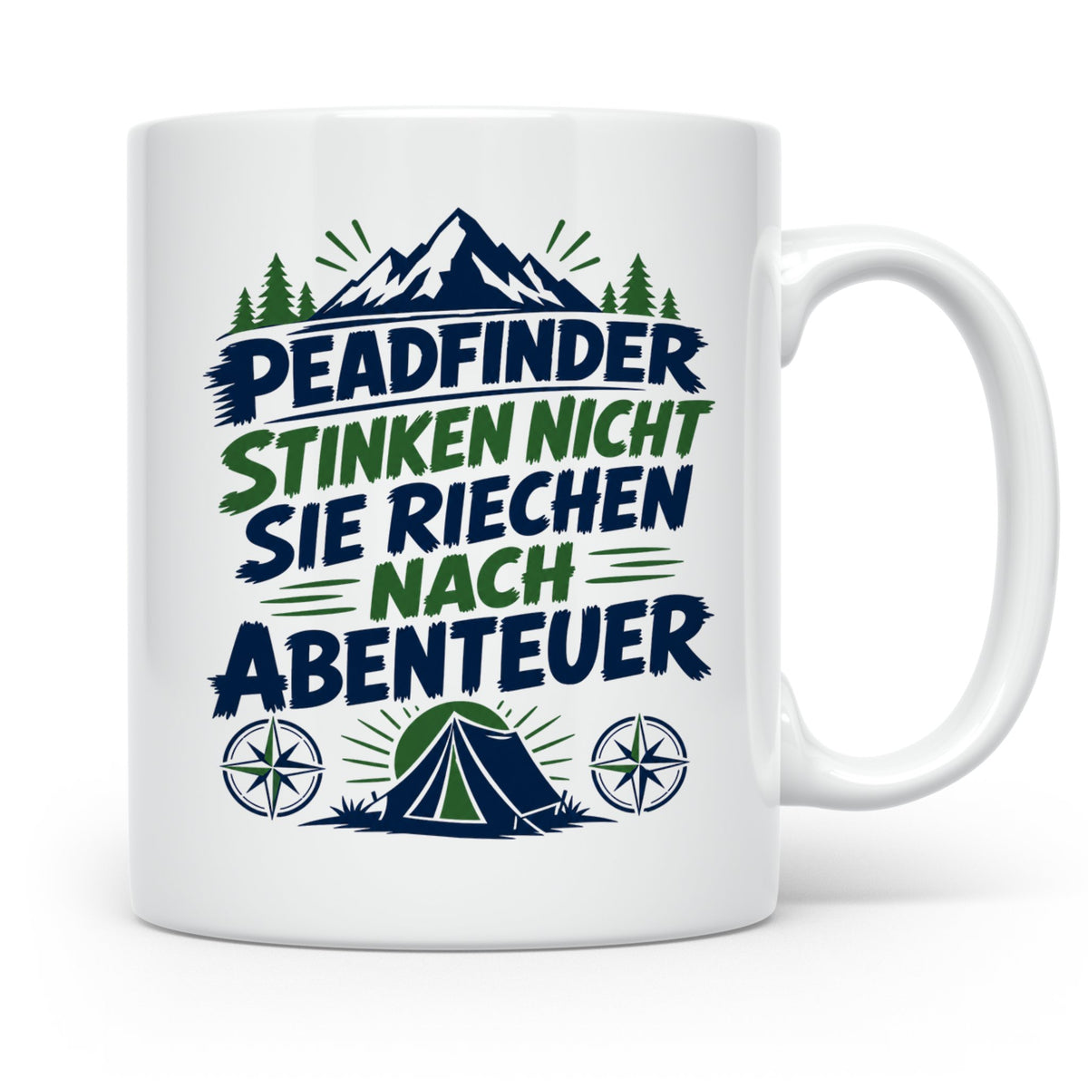 Pfadfinder Tasse Spruch Riechen nach Abenteuer | Camping Zel – Weiß [farbe:weiß]