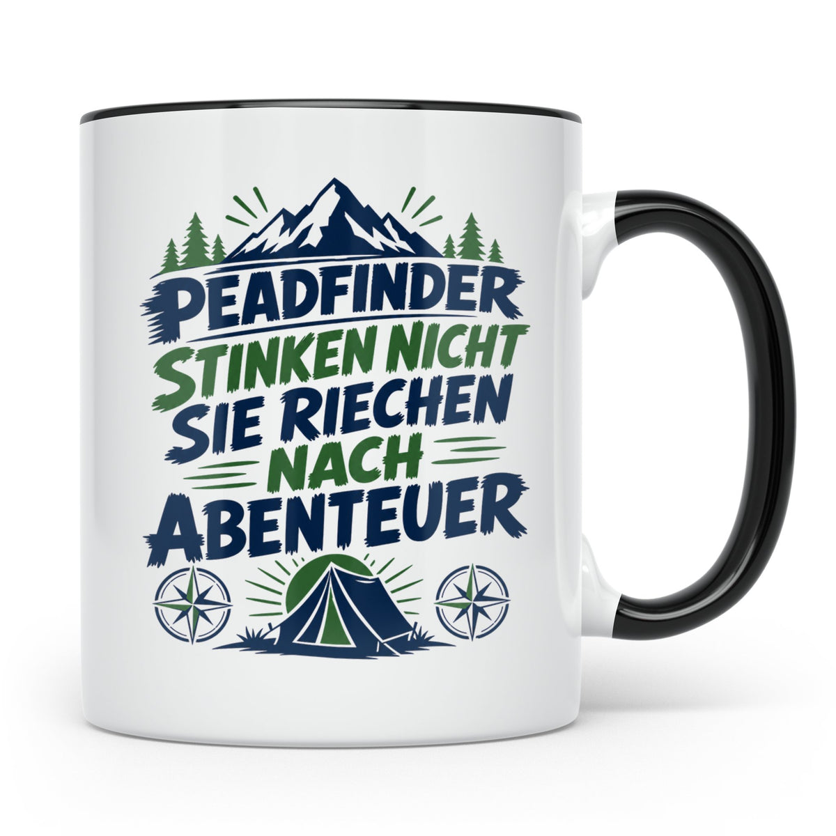 Pfadfinder Tasse Spruch Riechen nach Abenteuer | Camping Zel – Schwarz [farbe:schwarz]
