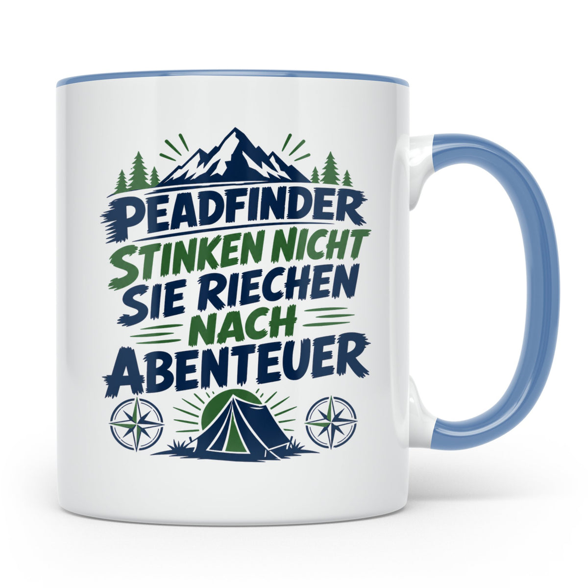 Pfadfinder Tasse Spruch Riechen nach Abenteuer | Camping Zel – Blau [farbe:blau]