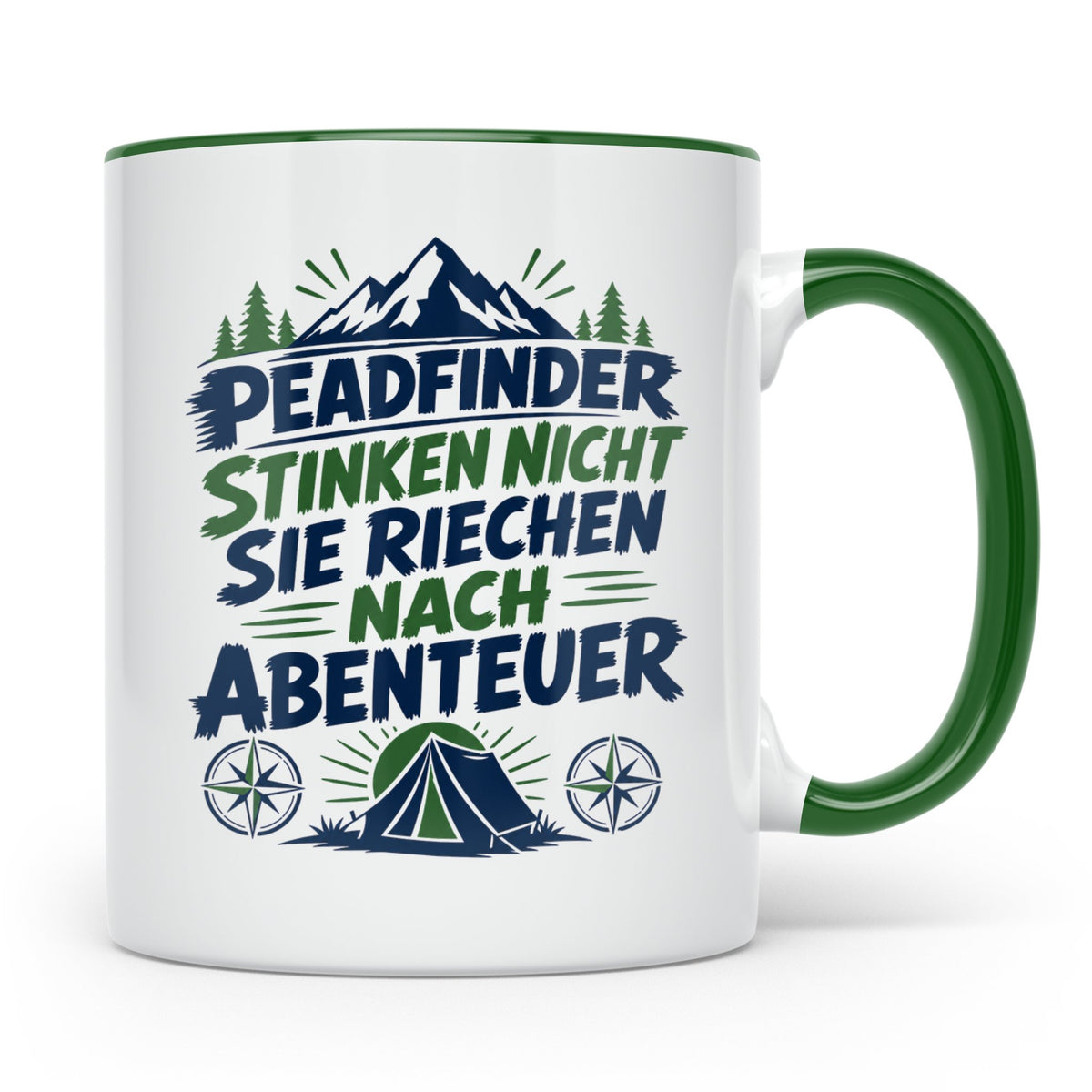 Pfadfinder Tasse Spruch Riechen nach Abenteuer | Camping Zel – Grün [farbe:grün]