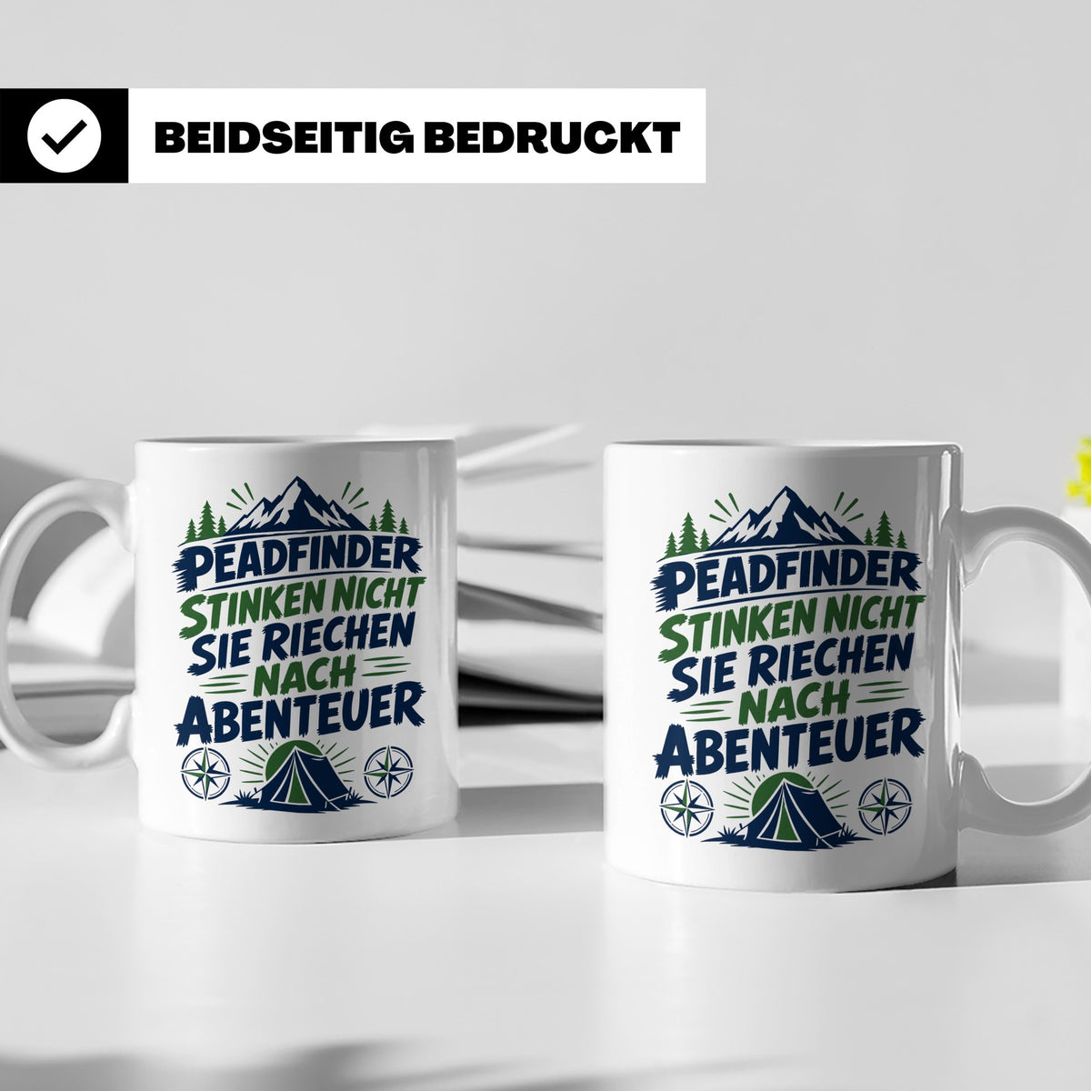 Pfadfinder Tasse Spruch Riechen nach Abenteuer | Camping Zel – Weiß [farbe:weiß]