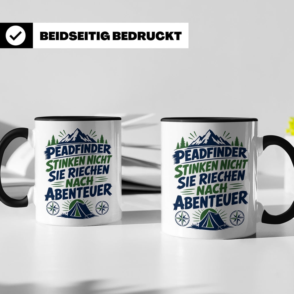 Pfadfinder Tasse Spruch Riechen nach Abenteuer | Camping Zel – Schwarz [farbe:schwarz]