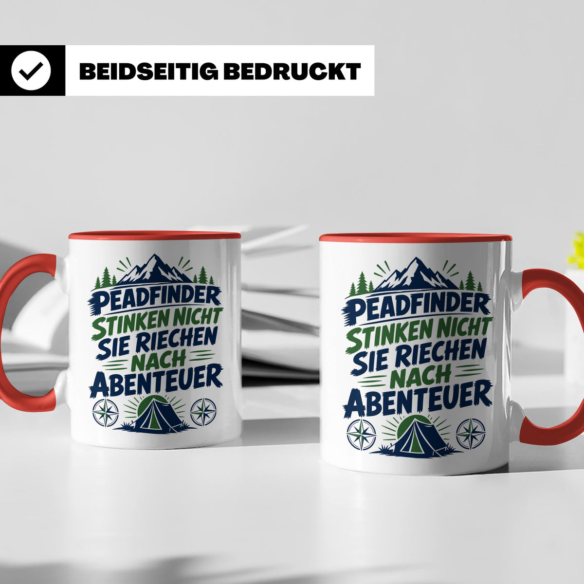 Pfadfinder Tasse Spruch Riechen nach Abenteuer | Camping Zel – Rot [farbe:rot]