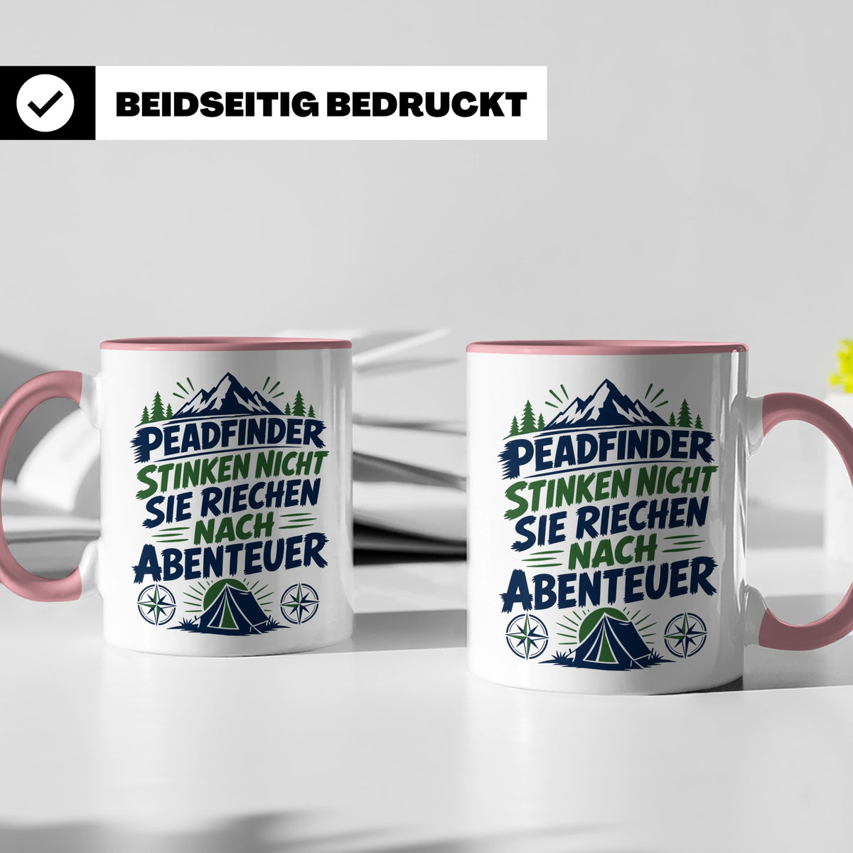 Pfadfinder Tasse Spruch Riechen nach Abenteuer | Camping Zel – Rosa [farbe:rosa]