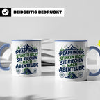 Pfadfinder Tasse Spruch Riechen nach Abenteuer | Camping Zel – Blau [farbe:blau]