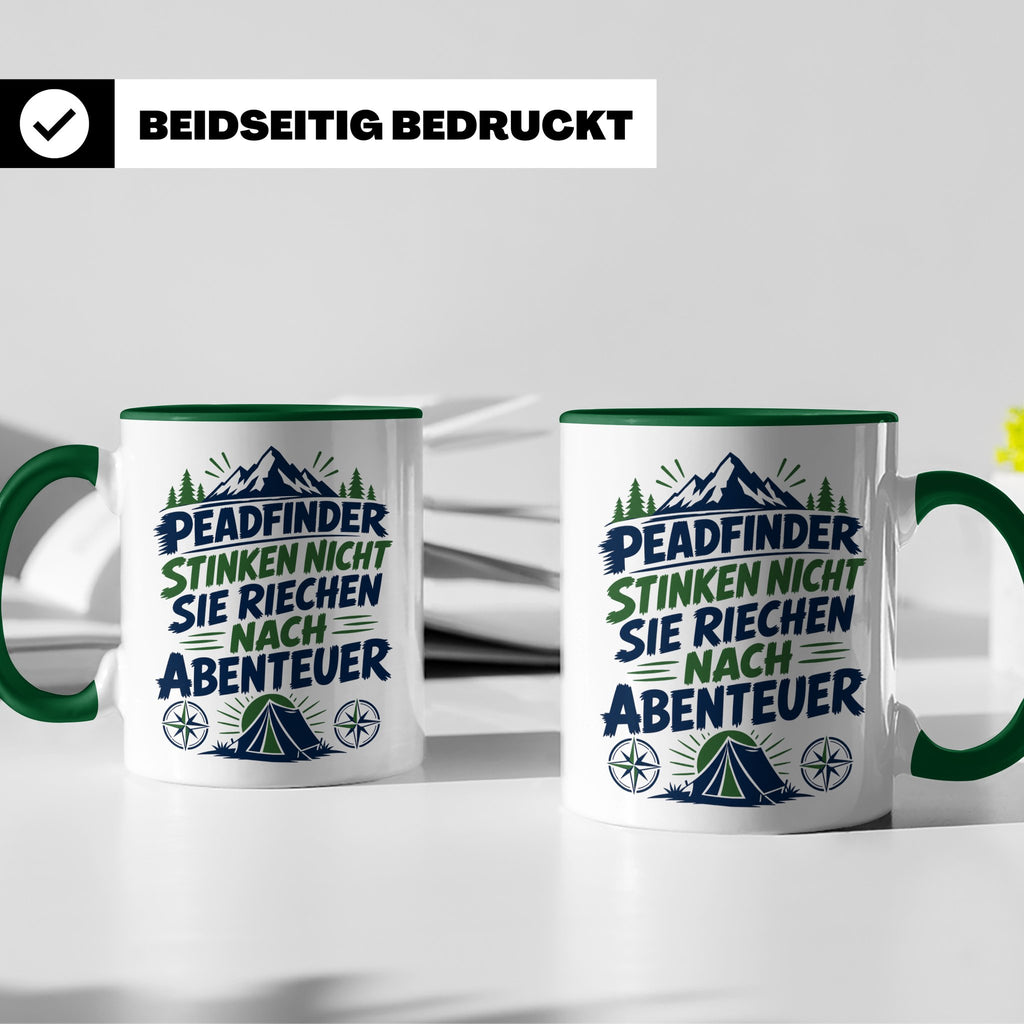 Pfadfinder Tasse Spruch Riechen nach Abenteuer | Camping Zel – Grün [farbe:grün]