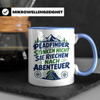 Pfadfinder Tasse Spruch Riechen nach Abenteuer | Camping Zel – Blau [farbe:blau]