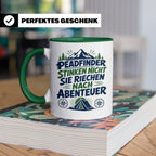 Pfadfinder Tasse Spruch Riechen nach Abenteuer | Camping Zel – Grün [farbe:grün]