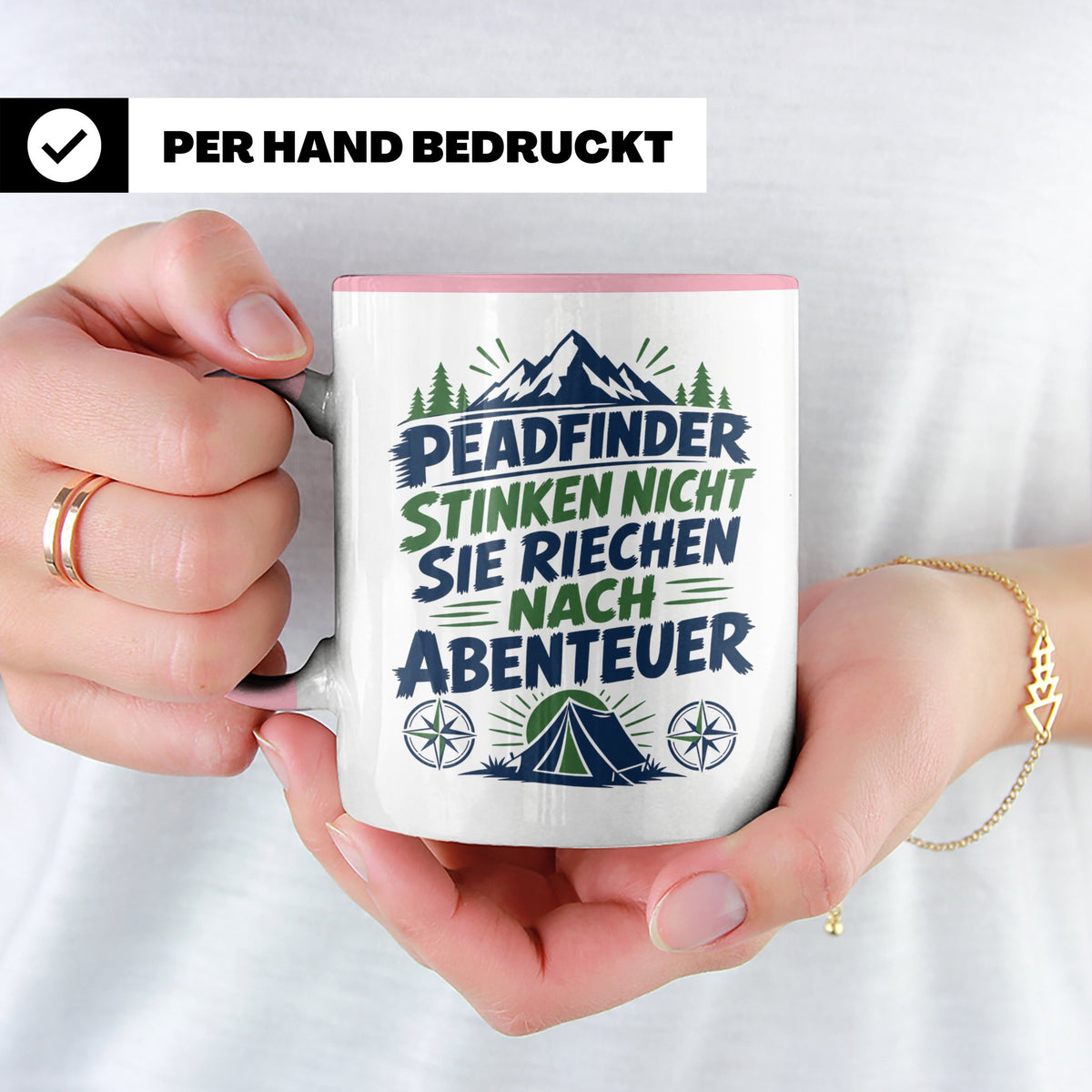 Pfadfinder Tasse Spruch Riechen nach Abenteuer | Camping Zel – Rosa [farbe:rosa]