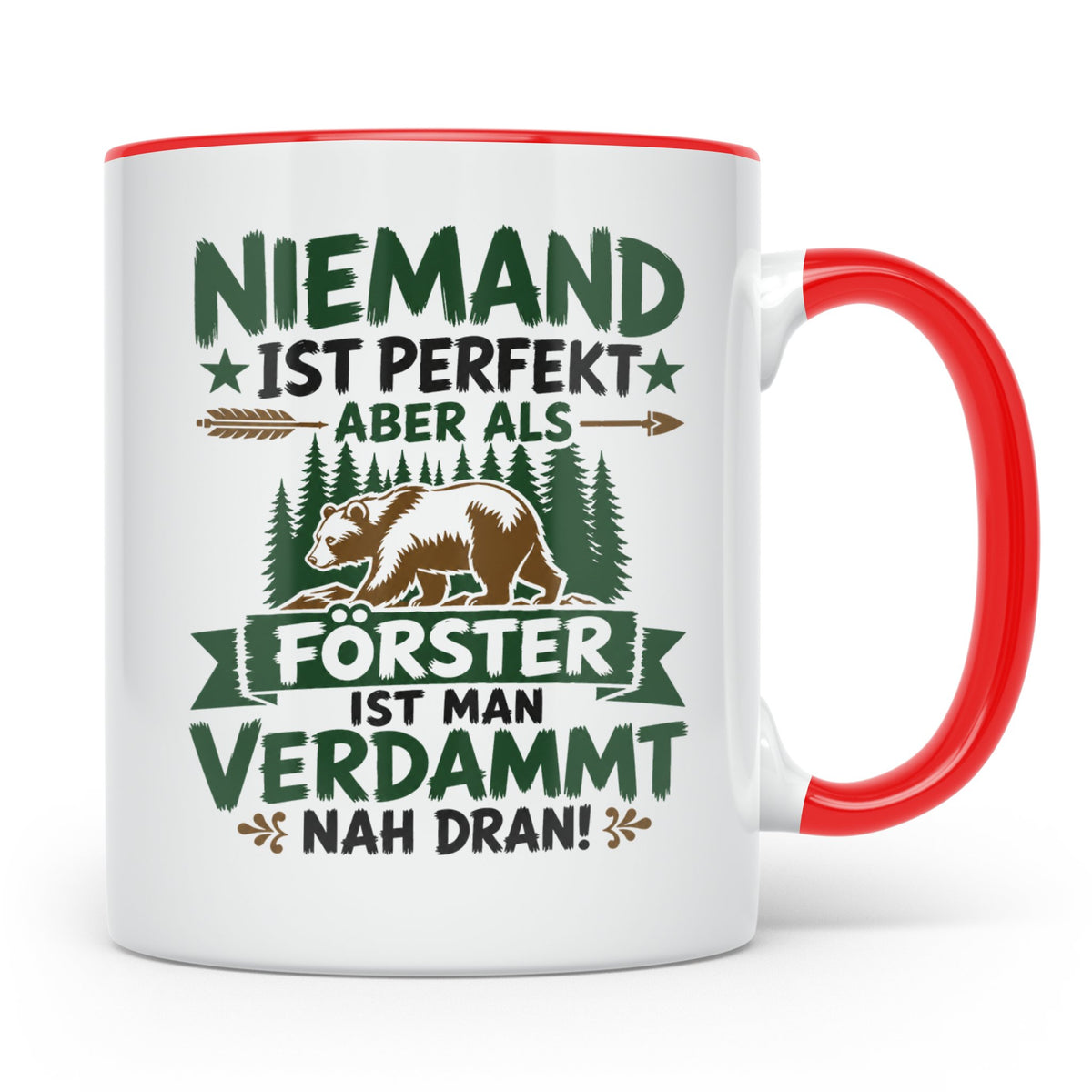 Förster Tasse mit Spruch Niemand ist perfekt & Bär Motiv | G – Rot [farbe:rot]