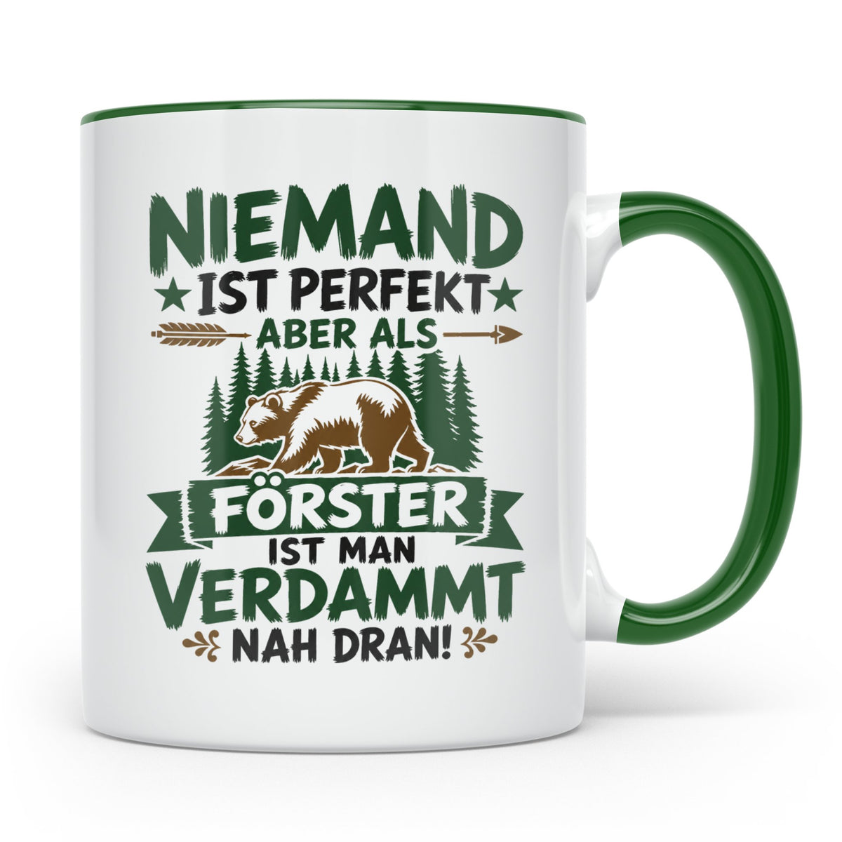 Förster Tasse mit Spruch Niemand ist perfekt & Bär Motiv | G – Grün [farbe:grün]