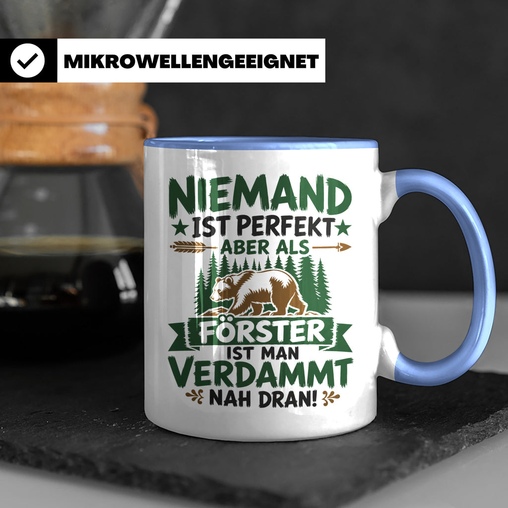 Förster Tasse mit Spruch Niemand ist perfekt & Bär Motiv | G – Blau [farbe:blau]