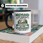 Förster Tasse mit Spruch Niemand ist perfekt & Bär Motiv | G – Schwarz [farbe:schwarz]