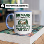 Förster Tasse mit Spruch Niemand ist perfekt & Bär Motiv | G – Blau [farbe:blau]