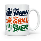 Grillmeister Tasse mit Spruch Ein Mann Ein Grill Ein Bier. L – Weiß [farbe:weiß]
