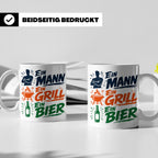 Grillmeister Tasse mit Spruch Ein Mann Ein Grill Ein Bier. L – Weiß [farbe:weiß]