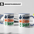 Grillmeister Tasse mit Spruch Ein Mann Ein Grill Ein Bier. L – Blau [farbe:blau]