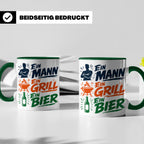 Grillmeister Tasse mit Spruch Ein Mann Ein Grill Ein Bier. L – Grün [farbe:grün]