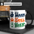Grillmeister Tasse mit Spruch Ein Mann Ein Grill Ein Bier. L – Schwarz [farbe:schwarz]