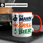 Grillmeister Tasse mit Spruch Ein Mann Ein Grill Ein Bier. L – Rot [farbe:rot]