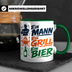 Grillmeister Tasse mit Spruch Ein Mann Ein Grill Ein Bier. L – Grün [farbe:grün]