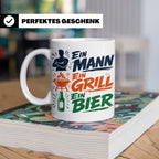 Grillmeister Tasse mit Spruch Ein Mann Ein Grill Ein Bier. L – Weiß [farbe:weiß]