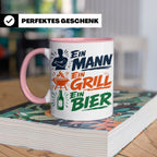 Grillmeister Tasse mit Spruch Ein Mann Ein Grill Ein Bier. L – Rosa [farbe:rosa]