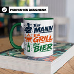 Grillmeister Tasse mit Spruch Ein Mann Ein Grill Ein Bier. L – Grün [farbe:grün]