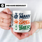 Grillmeister Tasse mit Spruch Ein Mann Ein Grill Ein Bier. L – Weiß [farbe:weiß]