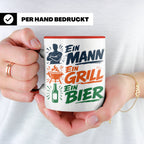 Grillmeister Tasse mit Spruch Ein Mann Ein Grill Ein Bier. L – Rot [farbe:rot]