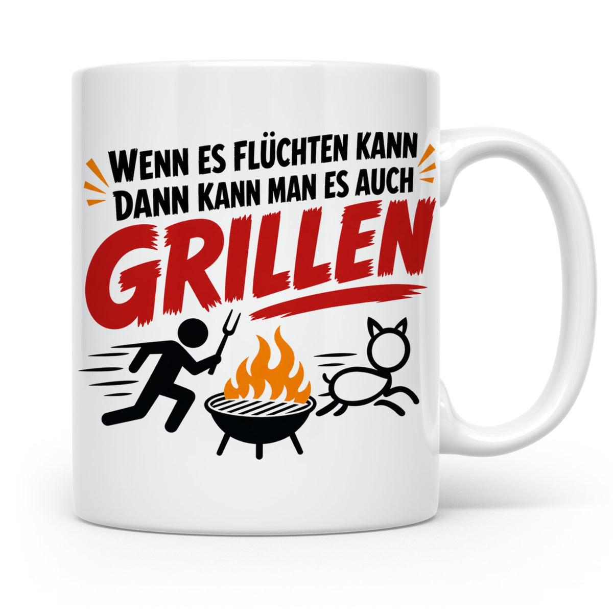 Griller Tasse mit Spruch 'Wenn es flüchten kann' Lustig für  – Weiß [farbe:weiß]