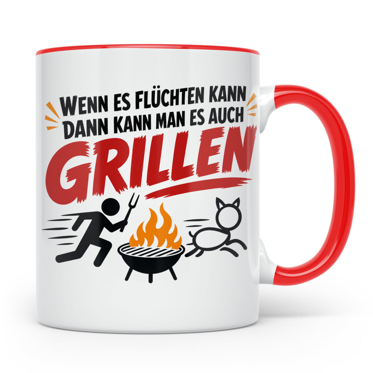 Griller Tasse mit Spruch 'Wenn es flüchten kann' Lustig für  – Rot [farbe:rot]