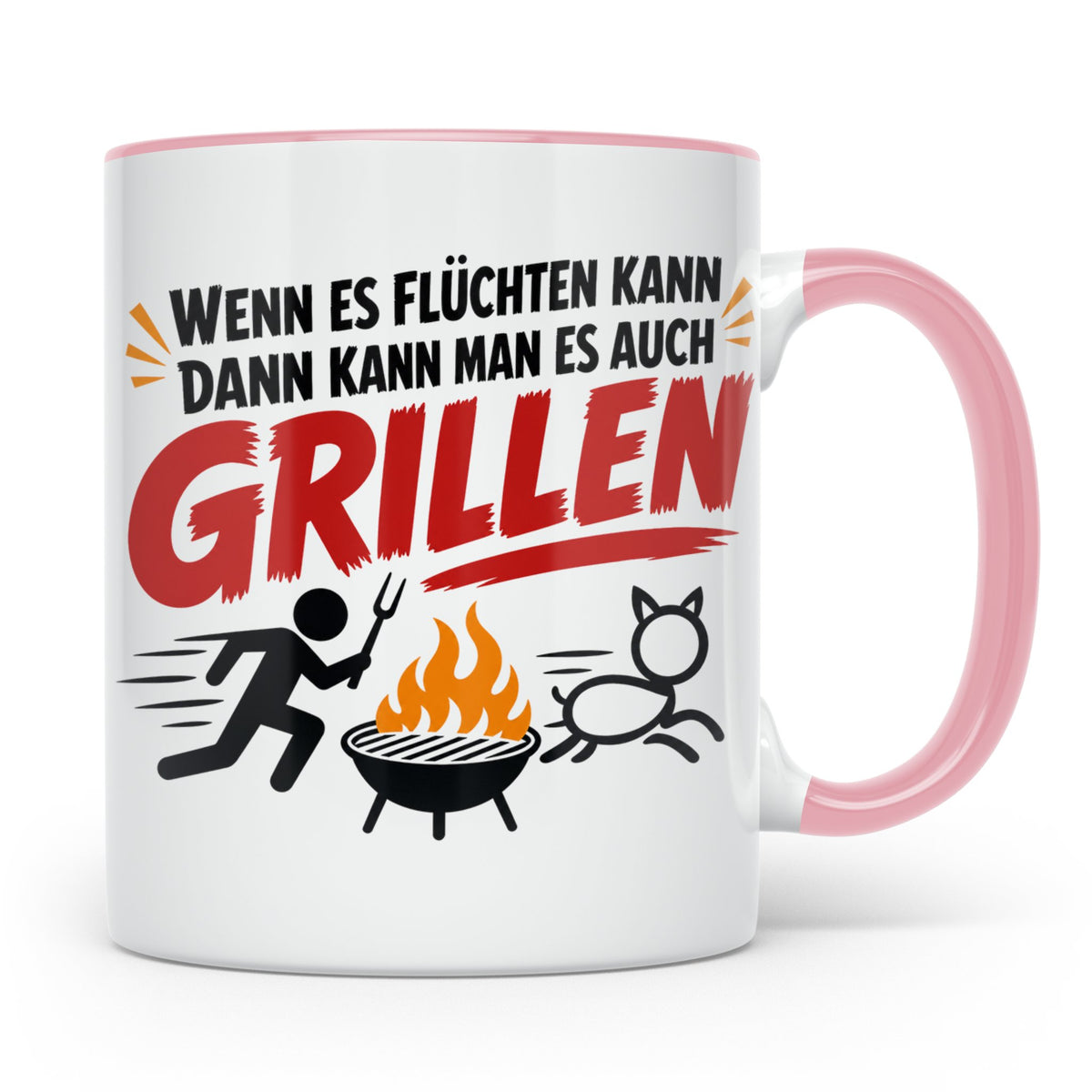 Griller Tasse mit Spruch 'Wenn es flüchten kann' Lustig für  – Rosa [farbe:rosa]