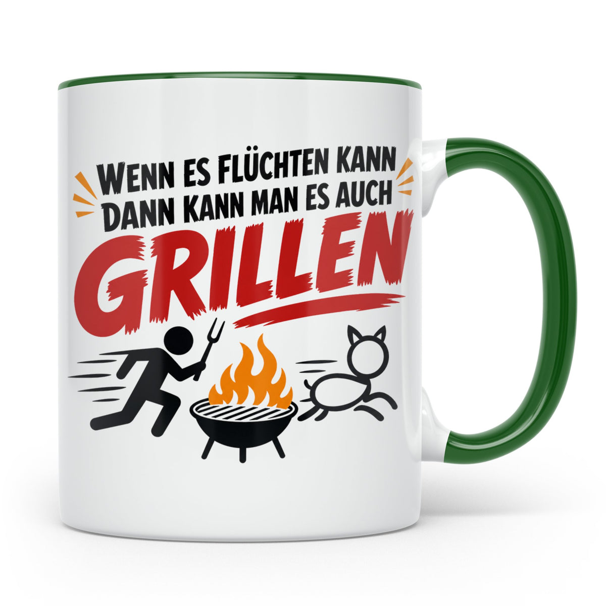 Griller Tasse mit Spruch 'Wenn es flüchten kann' Lustig für  – Grün [farbe:grün]