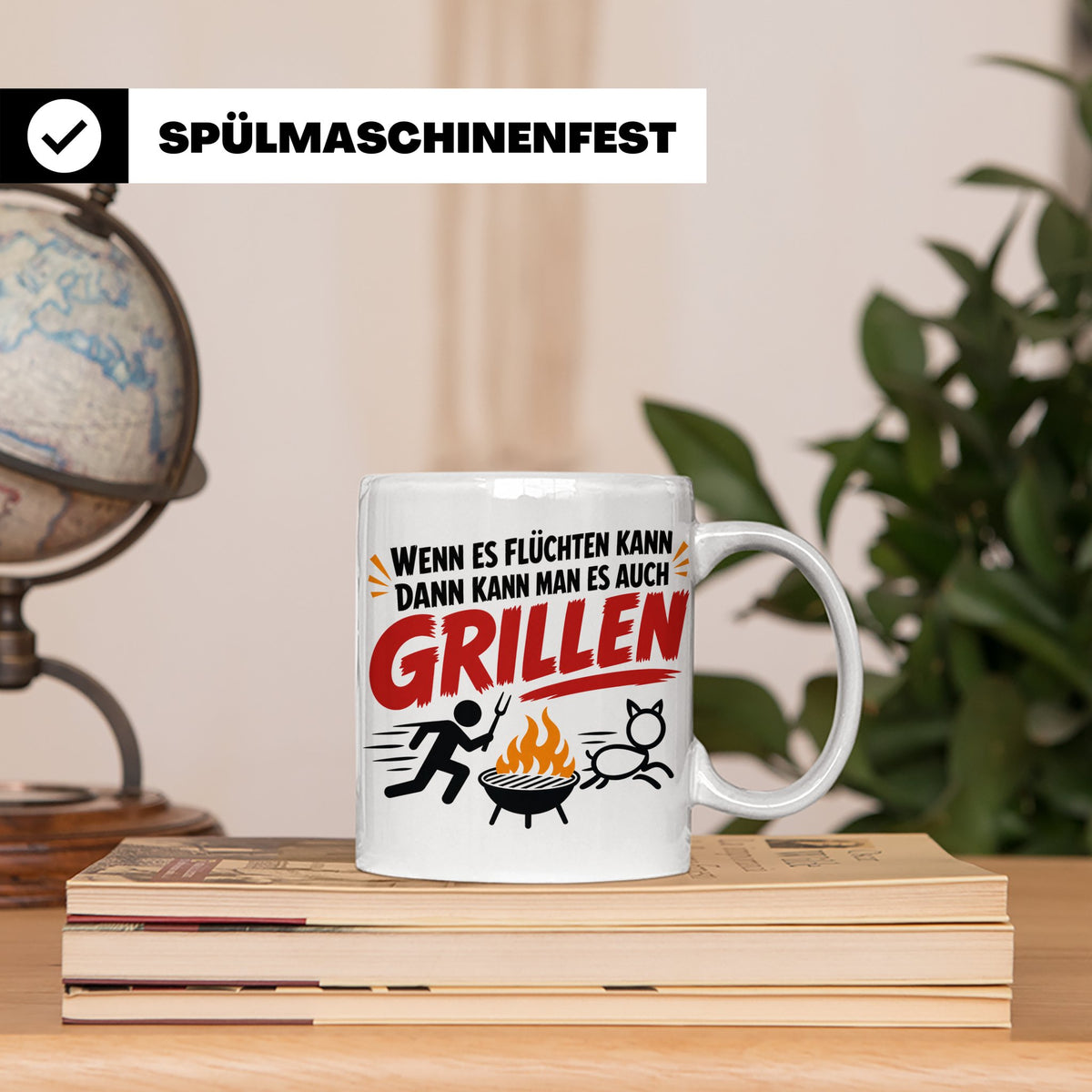 Griller Tasse mit Spruch 'Wenn es flüchten kann' Lustig für  – Weiß [farbe:weiß]