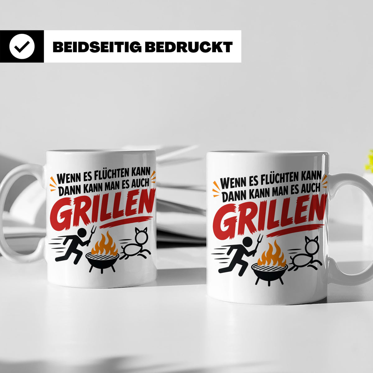Griller Tasse mit Spruch 'Wenn es flüchten kann' Lustig für  – Weiß [farbe:weiß]