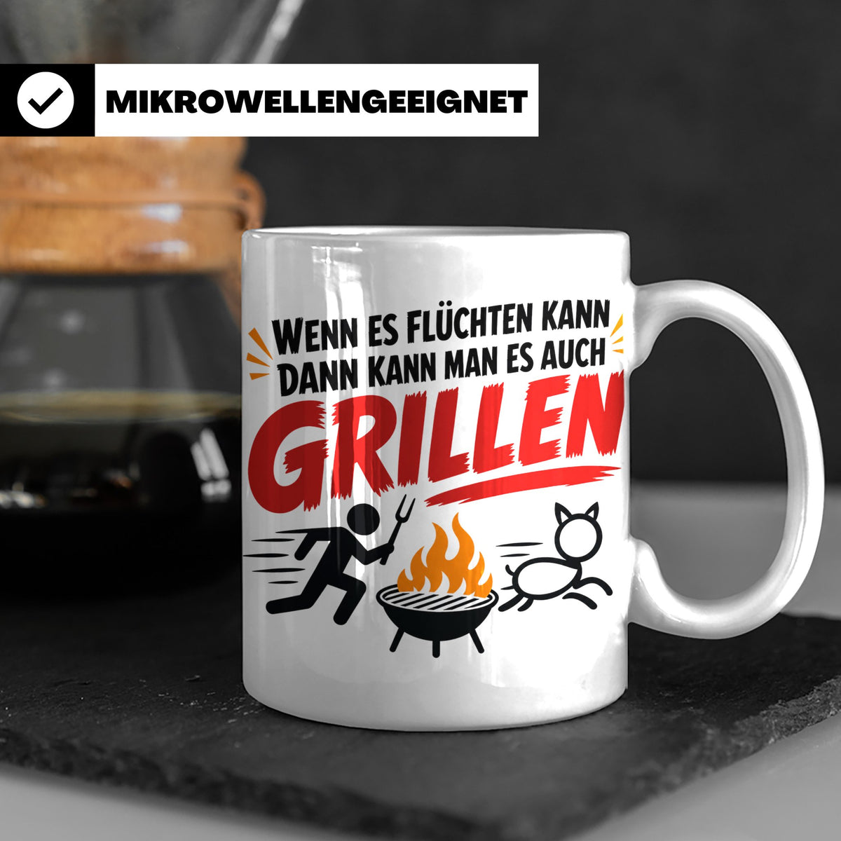 Griller Tasse mit Spruch 'Wenn es flüchten kann' Lustig für  – Weiß [farbe:weiß]