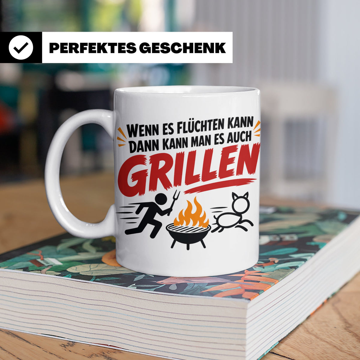 Griller Tasse mit Spruch 'Wenn es flüchten kann' Lustig für  – Weiß [farbe:weiß]