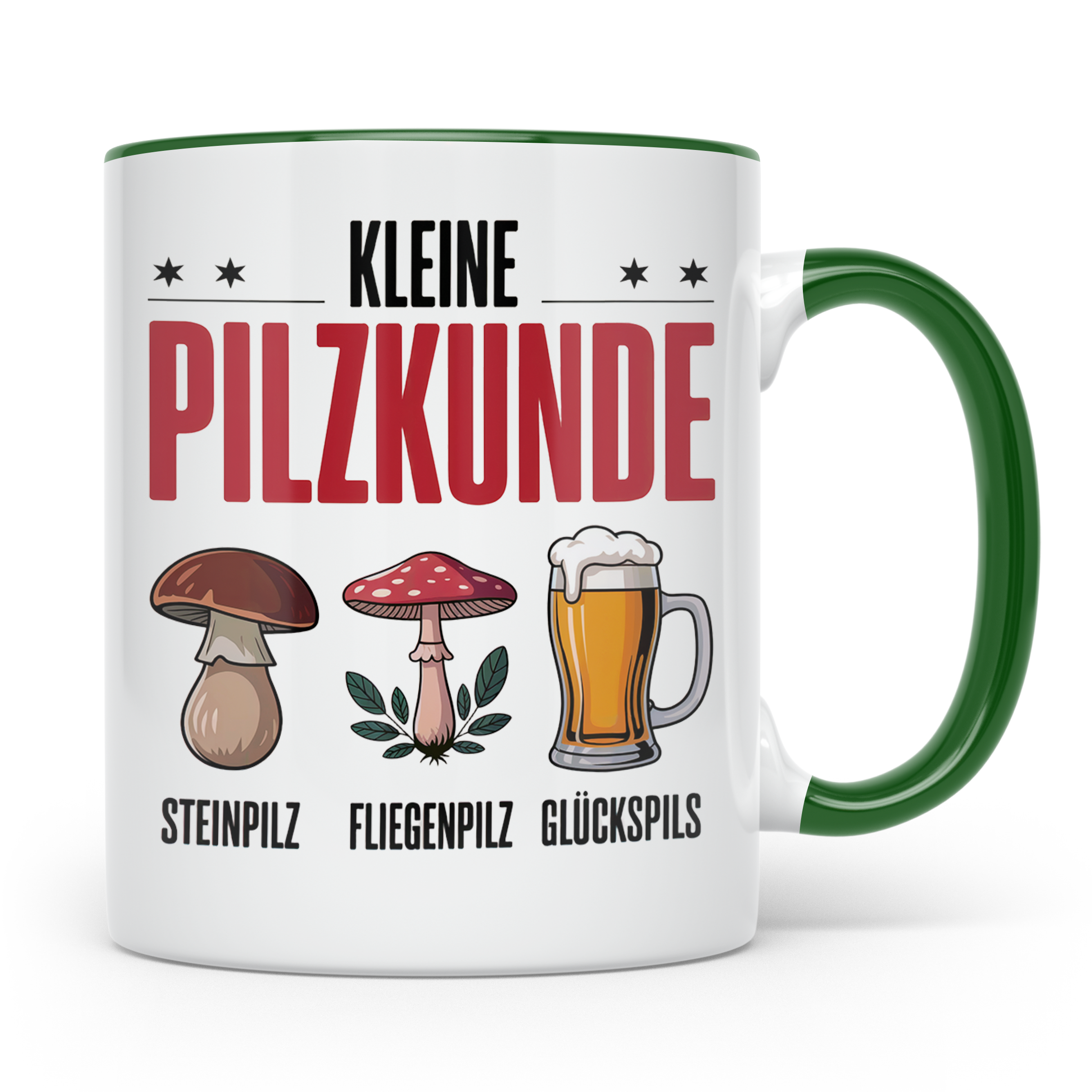 Pilzkunde Tasse - Steinpilz Fliegenpilz Glückspils Sammler G – Grün [farbe:grün]