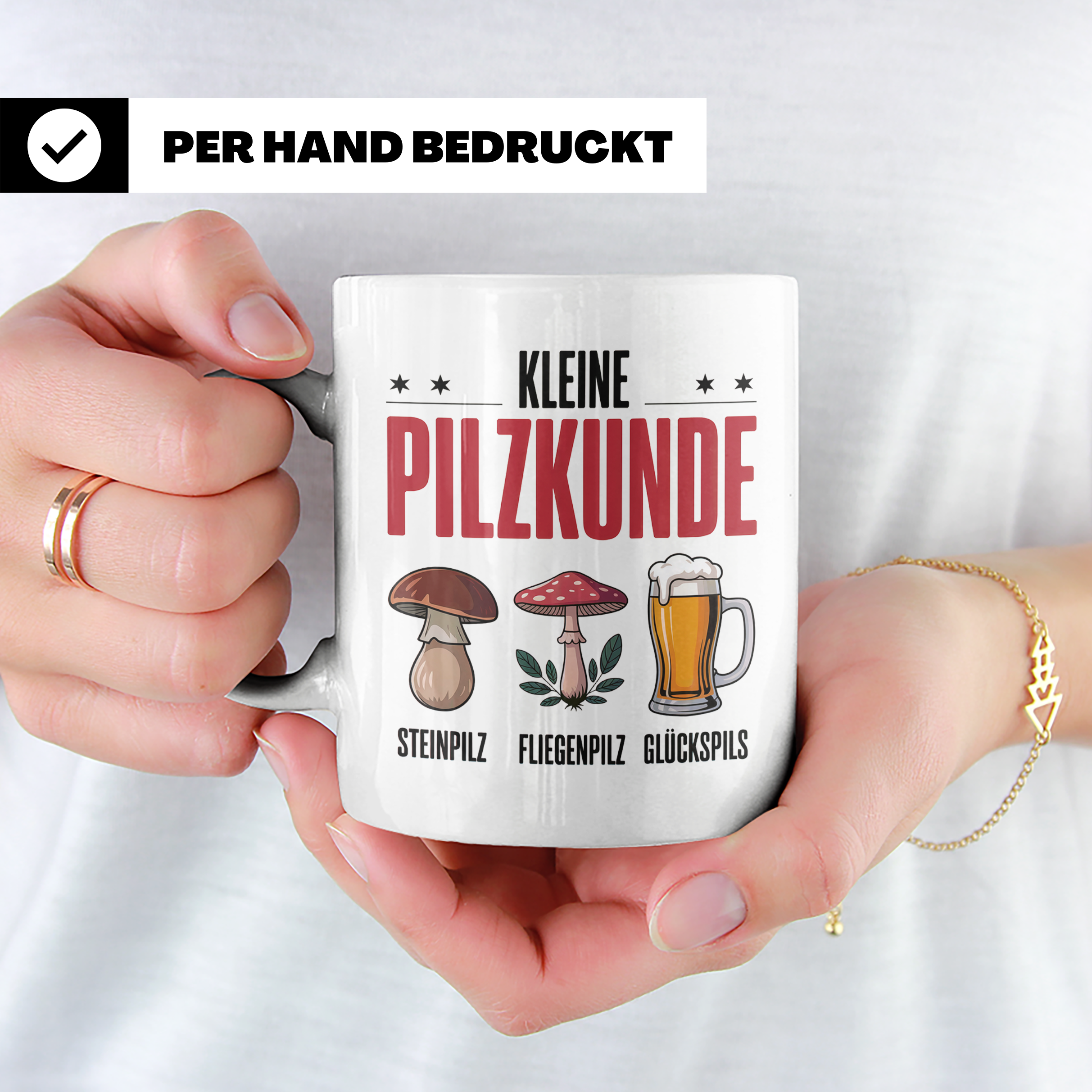 Pilzkunde Tasse - Steinpilz Fliegenpilz Glückspils Sammler G – Weiß [farbe:weiß]